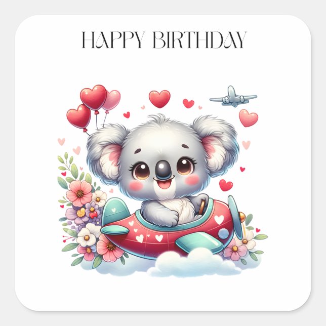 Koala Pilot Birthday Square Sticker (Front)