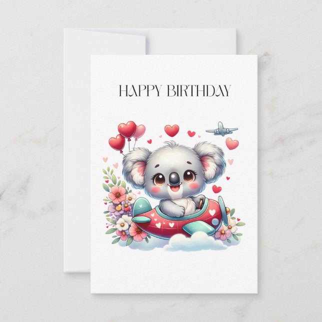 Koala Pilot Birthday Thank You Card (Front)