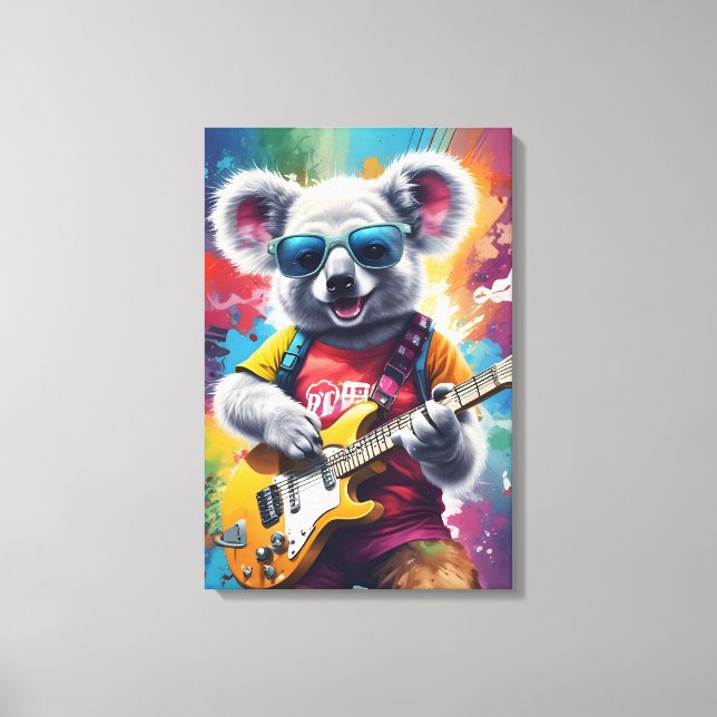 Koala playing guitar, rock graffiti canvas print (Front)