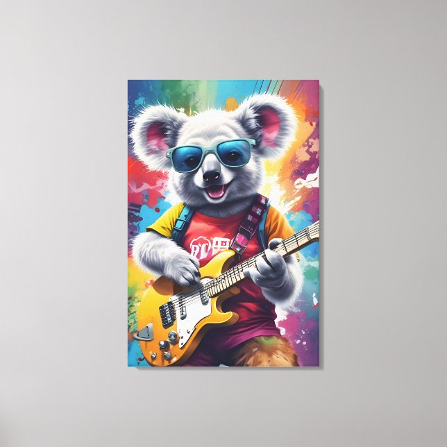 Koala playing guitar, rock graffiti canvas print (Front)