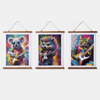 Koala playing guitar, rock graffiti hanging tapestry