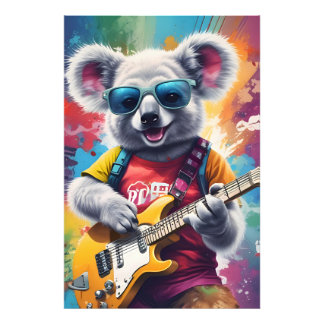 Koala playing guitar, rock graffiti photo print