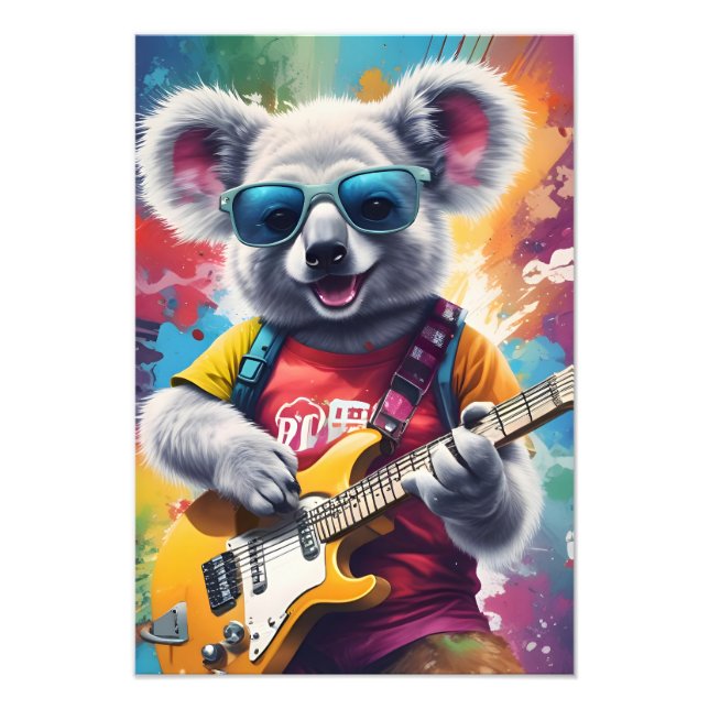 Koala playing guitar, rock graffiti photo print (Front)