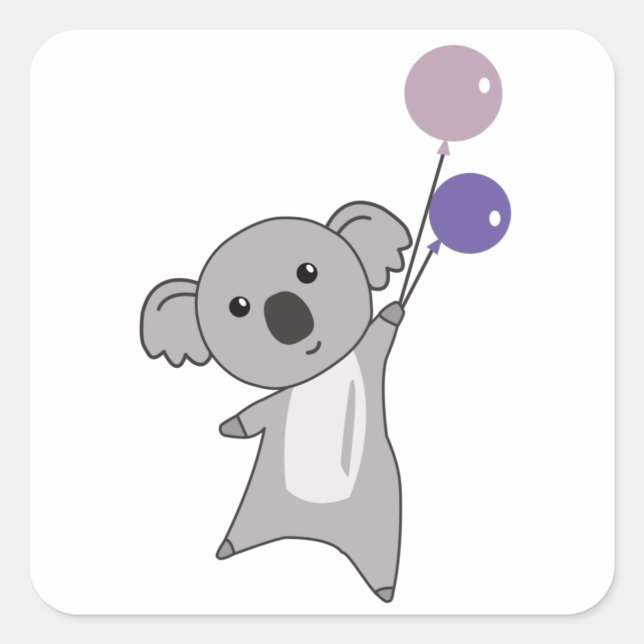 Koala Purple Balloons Cute Animals Kids Square Sticker (Front)