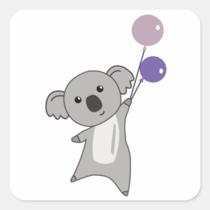 Koala Purple Balloons Cute Animals Kids Square Sticker