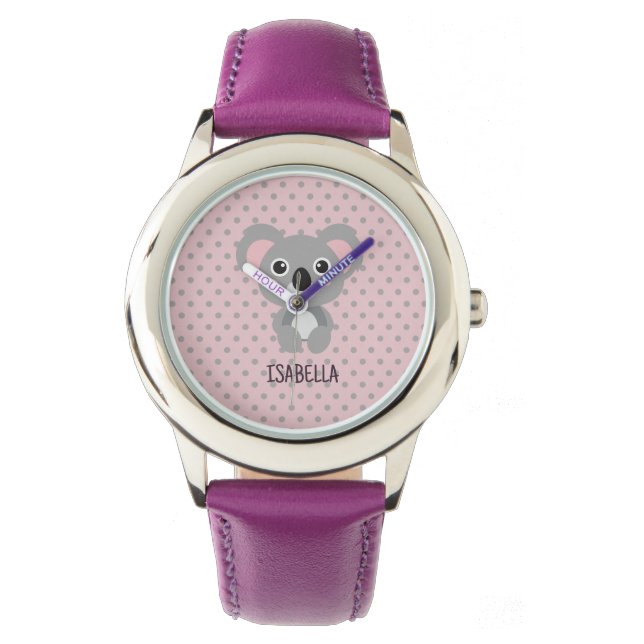 Koala Purple Kids Name Personalised Watch (Front)