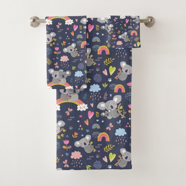 Koala Rainbow Love Pattern Bath Towel Set (Insitu)