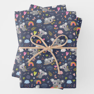 Koala Rainbow Love Pattern Wrapping Paper Sheet