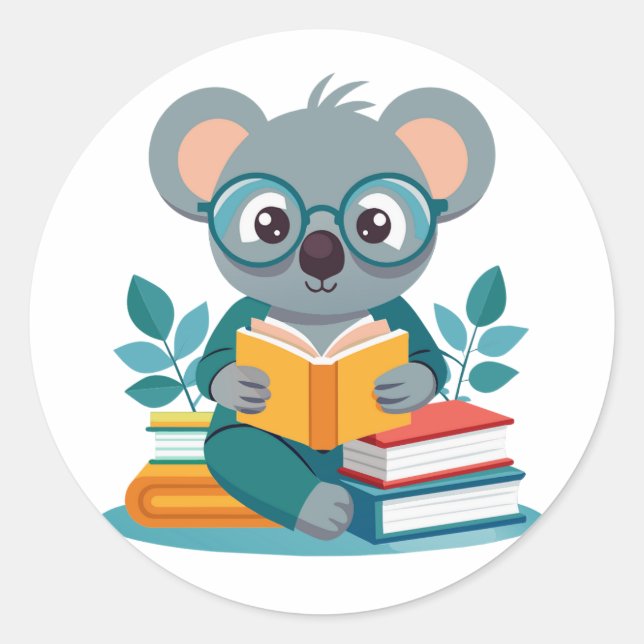 Koala Reading Books Education Inspire Classic Round Sticker (Front)