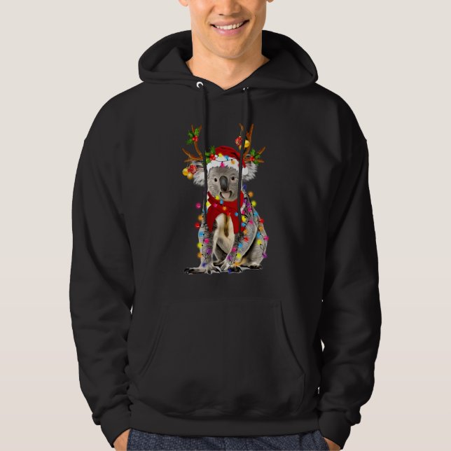 Koala Reindeer Xmas Lights Merry Christmas Hoodie (Front)