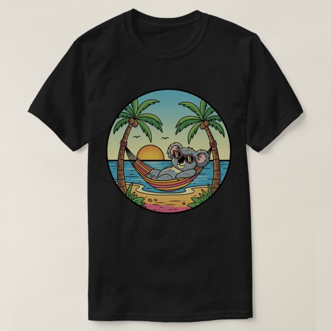 Koala Relaxing on Beach Hammock - Tropical Vacatio T-Shirt (Design Front)