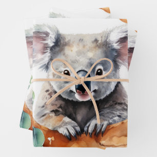 Koala Resting in Watercolor Bushland Wrapping Paper Sheet