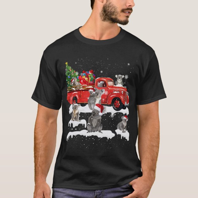 Koala Riding Red Truck Merry Christmas X-mas Ugly  T-Shirt (Front)