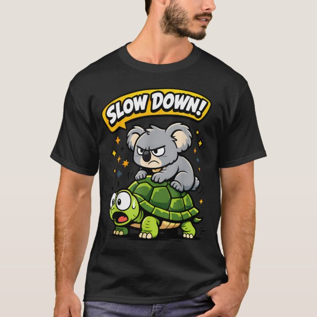 Koala Riding Turtle Funny Animal T-Shirt (Front)
