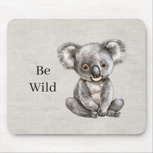 Koala Safari Animal Faux Linen Mouse Mat