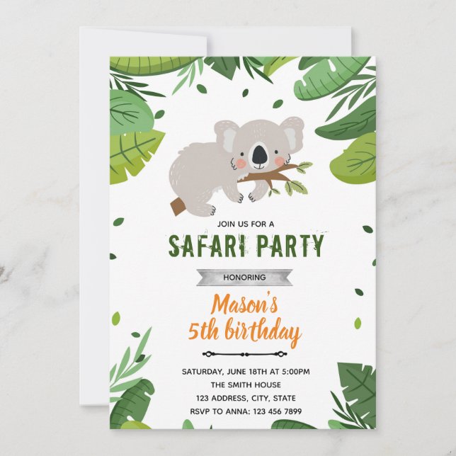 Koala safari zoo invitation (Front)