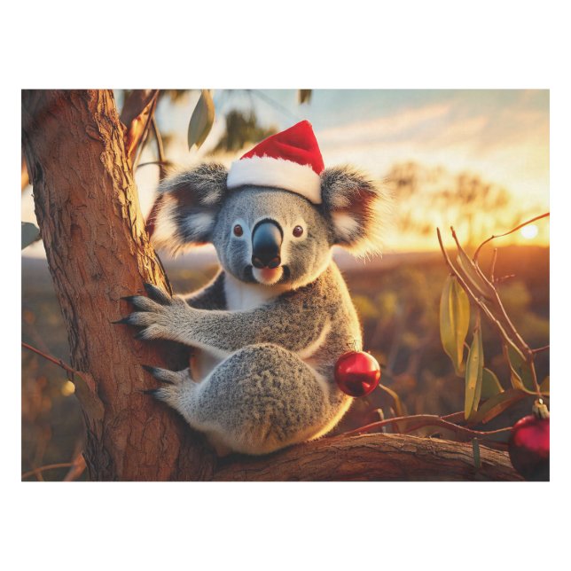 Koala Santa Hat Sitting in Gumtree Tablecloth (Front (Horizontal))