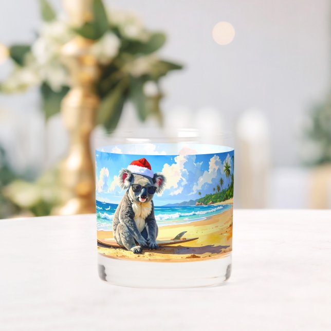 Koala santa hat sunglasses sandy beach whiskey glass (Insitu (Wedding))