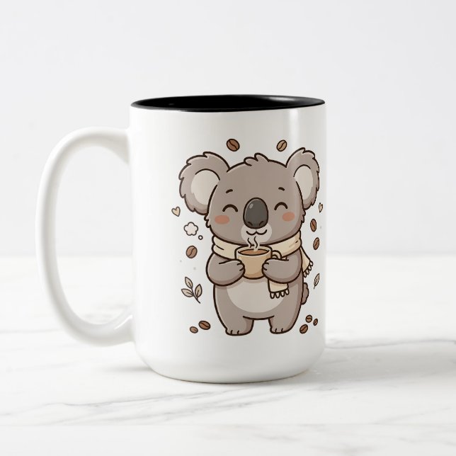 Koala Sipping Two-Tone Coffee Mug (Left)