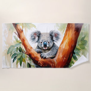 Koala Sitting in a Gum tree Beach Towel