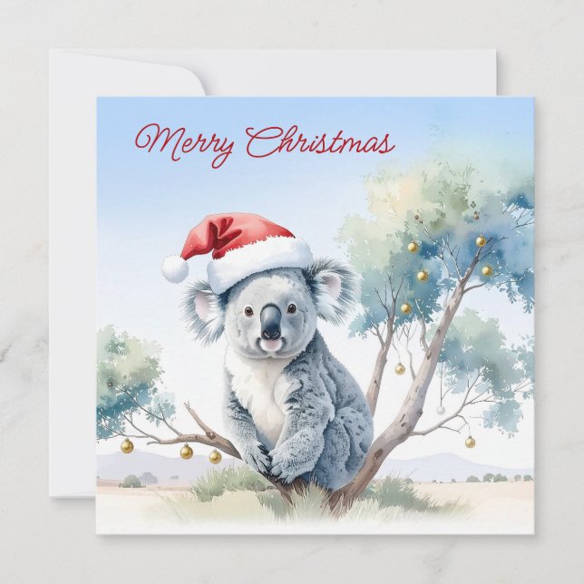 Koala Sitting in a Gum tree Merry Christmas Holiday Card (Front)