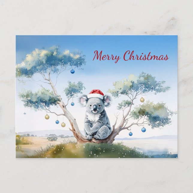 Koala Sitting in a Gum tree Merry Christmas Holiday Postcard (Front)