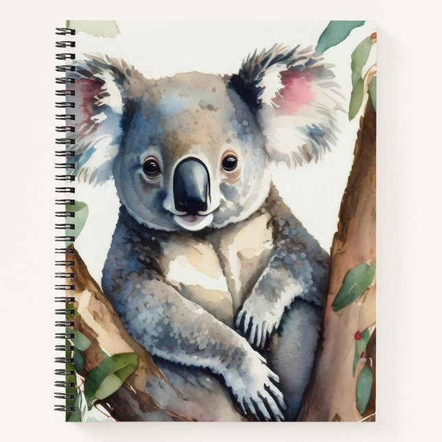 Koala sitting in a gum tree notebook (Front)