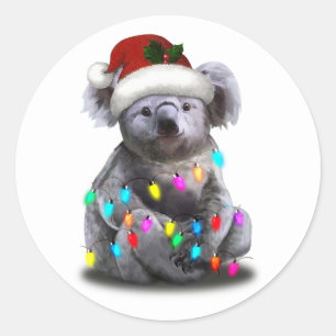Koala Sitting With Christmas Lights Xmas Season Classic Round Sticker