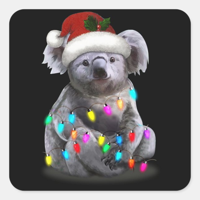 Koala Sitting With Christmas Lights Xmas Season Square Sticker (Front)