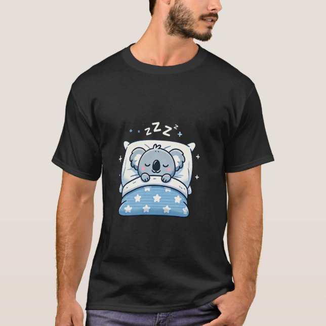 Koala Sleeping In Bed At Night Time T-Shirt (Front)