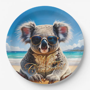 Koala Sunglass Sunny Beach Merry Christmas Paper Plate