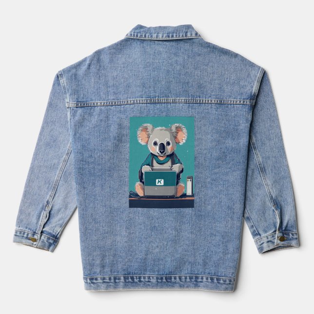 Koala Tech Support – Cute Help Desk Illustration Denim Jacket (Back)
