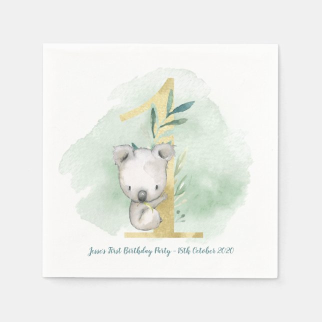 Koala themed 1st birthday party decorations napkin (Front)