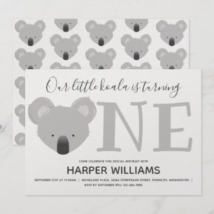 Koala Turning One Cute Animal First Birthday Invitation