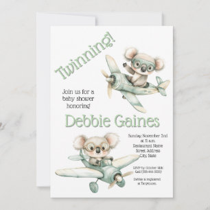 Koala Twin Baby Shower Invitation   Gender Neutral