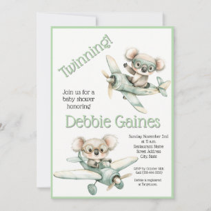 Koala Twin Baby Shower Invitation   Gender Neutral