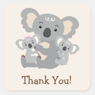 Koala Twins Baby Shower Thank You Square Sticker