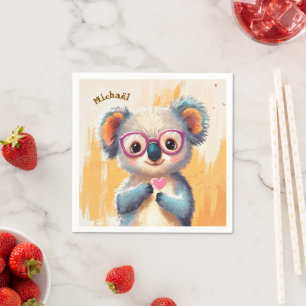 Koala Valentine's Day Heart Badge Kids School Napkin