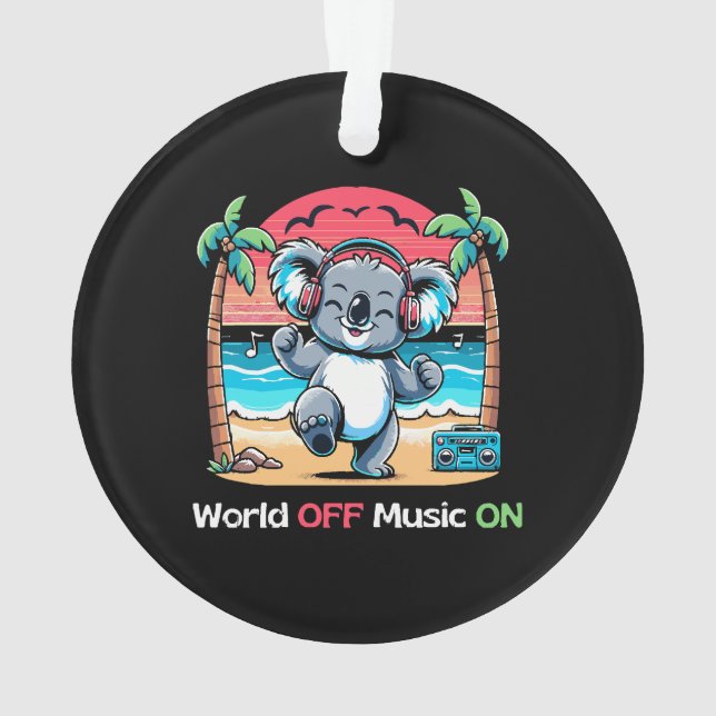 Koala Vibing on the Beach Ornament (Back)