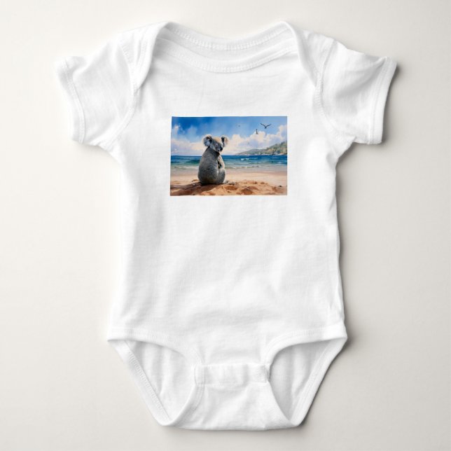 Koala watching the ocean baby bodysuit (Front)