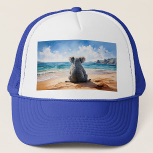Koala watching the ocean trucker hat