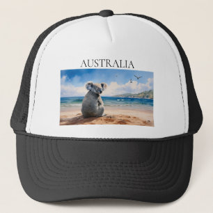 Koala watching the ocean trucker hat