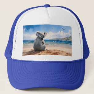 Koala watching the ocean trucker hat
