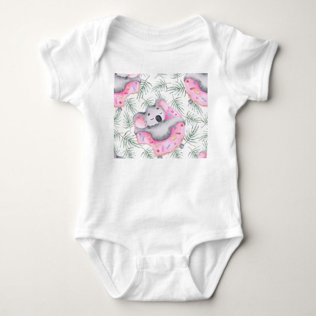 Koala watercolor, tropical pattern. baby bodysuit (Front)