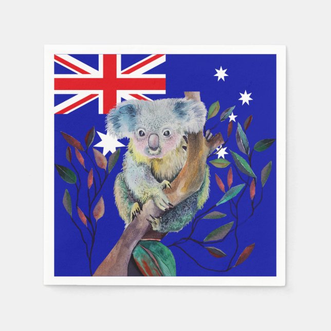 Koala watercolour gum tree Australian flag Napkin (Front)