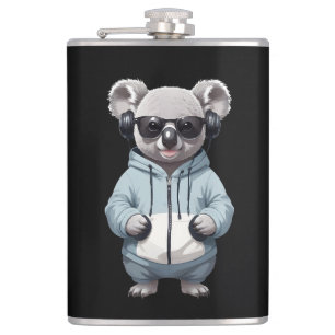 Koala Wearing Hoodie Funny Cool Animal Character Hip Flask