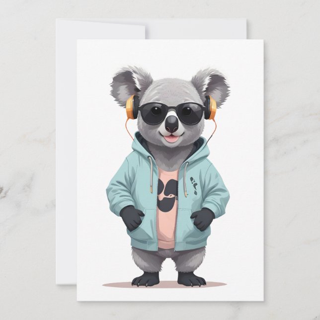Koala Wearing Hoodie Funny Cool Animal Character  Invitation (Front)