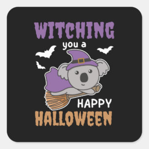 Koala Witch Witching You A Happy Halloween Square Sticker
