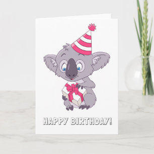 Koala with a birthday present card