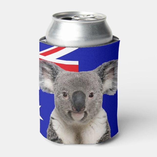 Koala with Australian Flag Background   Can Cooler (Can Front)